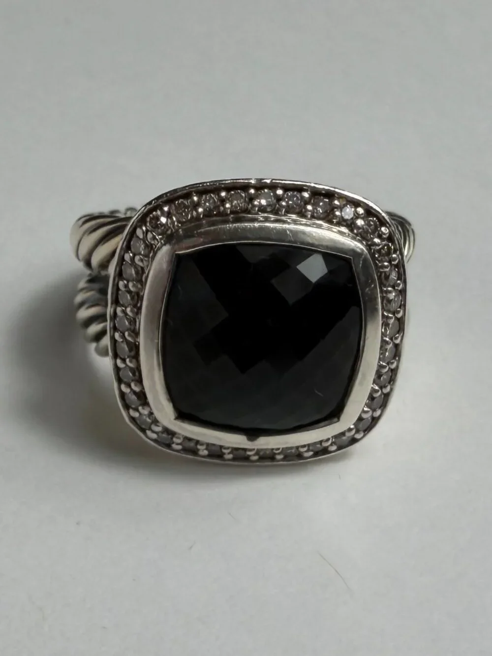David Yurman Albion Black Onyx Diamond Ring Sterling Silver Size 6